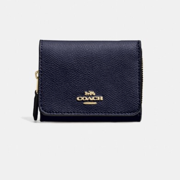 COACH WALLET SMALL TRIFOLD CROSSGRAIN MIDNIGHT BLUE LEATHER WITH COIN POCKET NEW - Picture 2 of 7